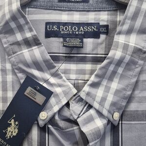 U.S. Polo Assn. Men's Gray Plaid Button-Down Shirt XXL
